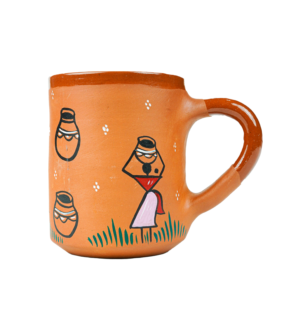 Terracotta Mug with Sohrai Art Handmade by the Tribes of Jharkhand