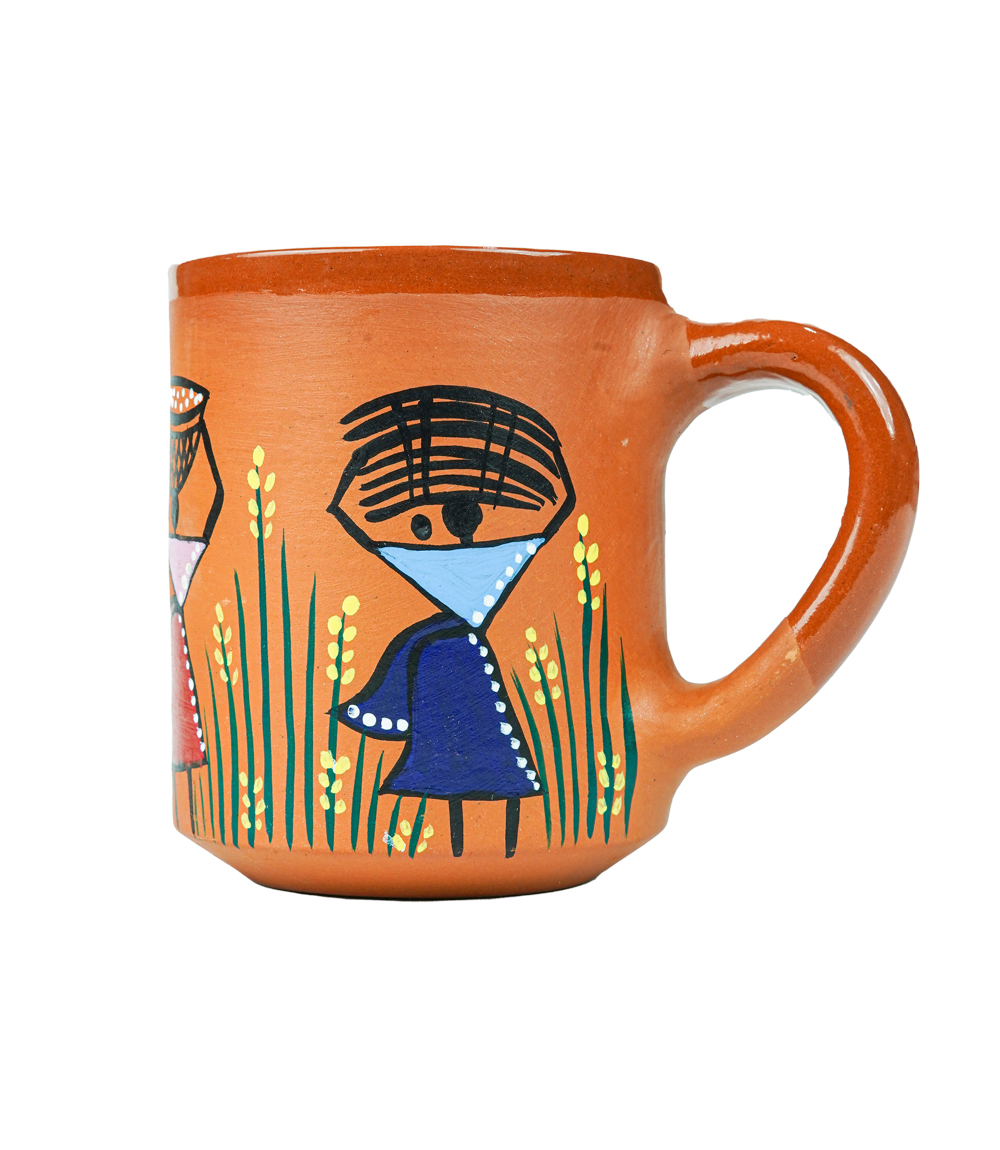 Terracotta Mug with Sohrai Art Handmade by the Tribes of Jharkhand