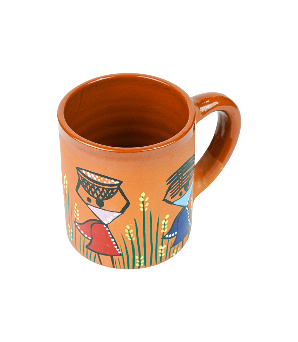 Terracotta Mug with Sohrai Art Handmade by the Tribes of Jharkhand