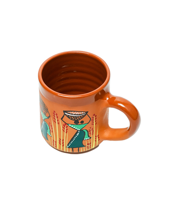 Terracotta Mug Set (6 pieces) With Sohrai Arts Made by Tribes of Jharkhand