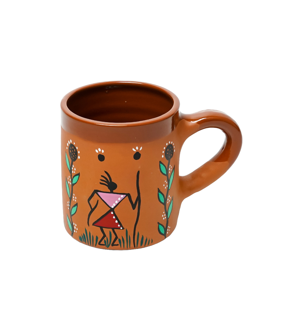 Terracotta Mug Set (6 pieces) With Sohrai Art Handmade by the Tribes of Jharkhand