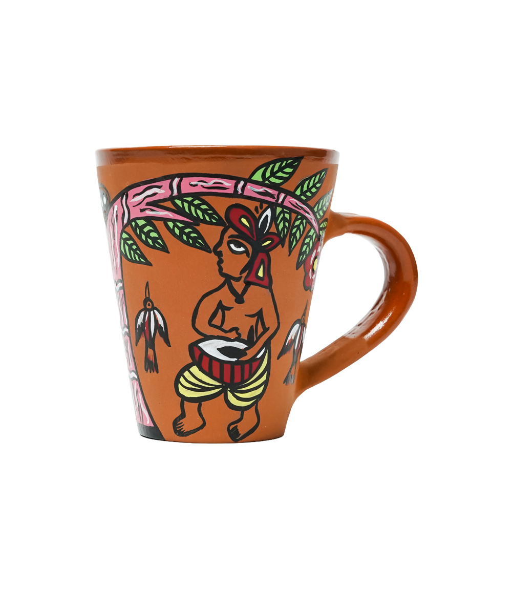 Terracotta Mug with Sohrai Art Handmade by the Tribes of Jharkhand