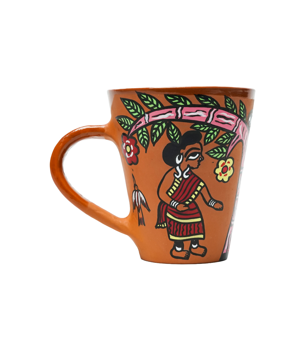 Terracotta Mug with Sohrai Art Handmade by the Tribes of Jharkhand