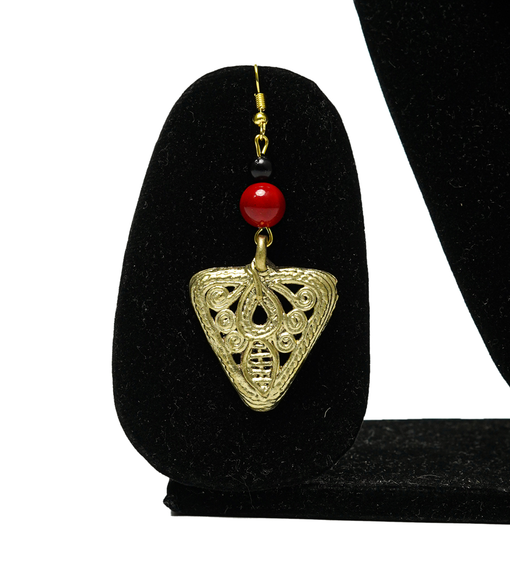 Handcrafted Dokra Triangle Necklace Set (Red and Black) - Tribal Jewellery from Jharkhand 