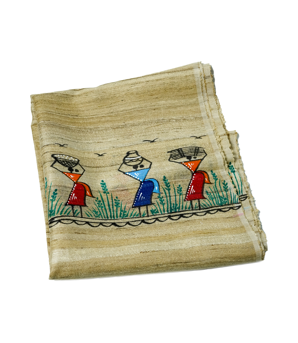  Hand-Painted Tassar Silk Stole – Made by the Tribes of Jharkhand 