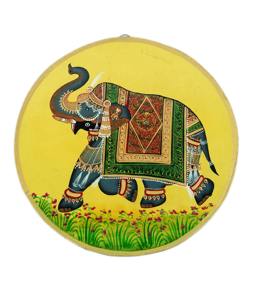 Hand-Painted Pichwai on Wooden Plate Made by the Tribes of Rajasthan (Large 12")