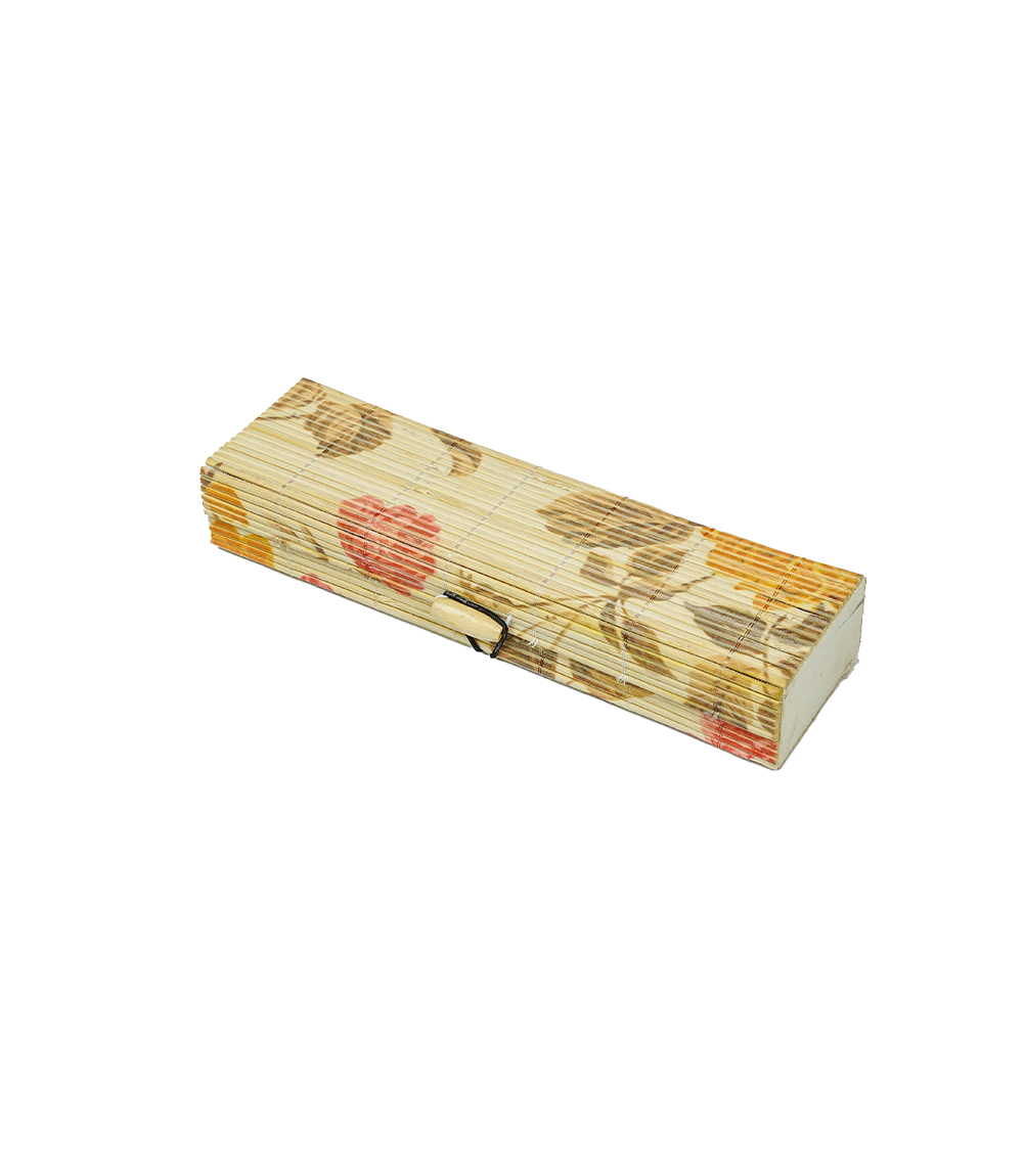 Bamboo Pencil Box with Multicolor Floral Print - By the Tribes of Jharkhand