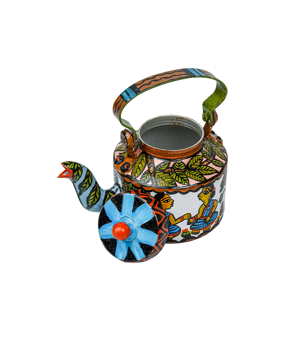 Hand-Painted Aluminum Kettle - By the Tribes of Jharkhand