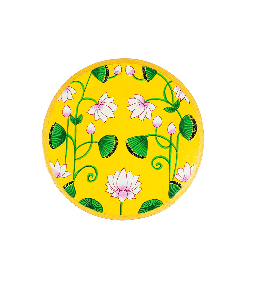 Hand-Painted Lotus Bloom Pichwai Wooden Plate – Traditional Rajasthani Art (10")