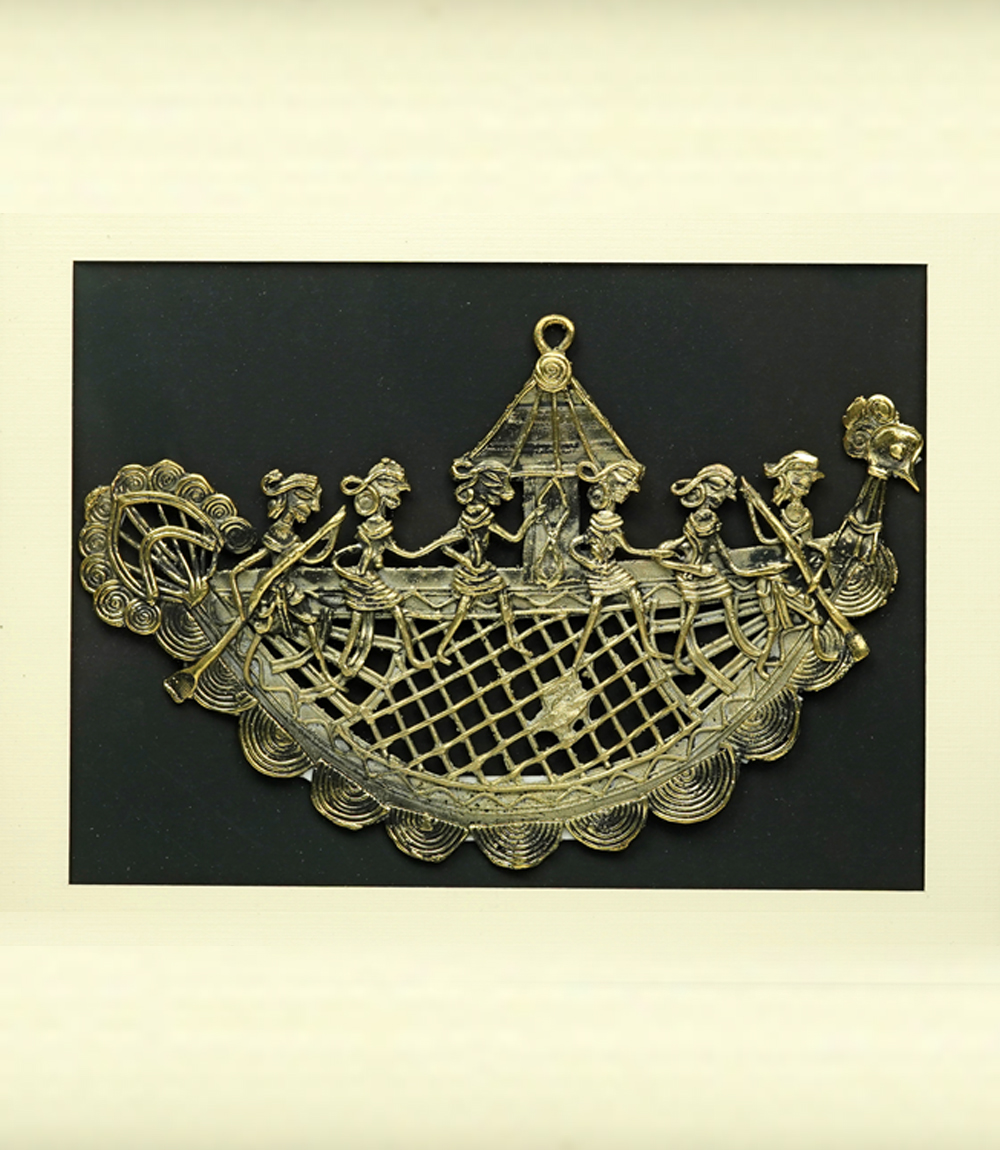 Dokra Boat Art Frame Made By Tribes Of Chhattisgarh (13x17) 