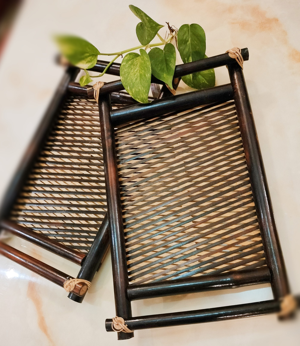 Bamboo Tray Handcrafted by Tribes of Jharkhand (Black Colour)