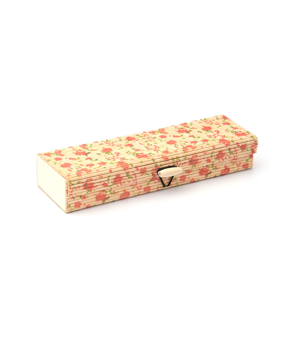 Bamboo Pencil Box Made by Tribes of Assam (Orange Flower Print)