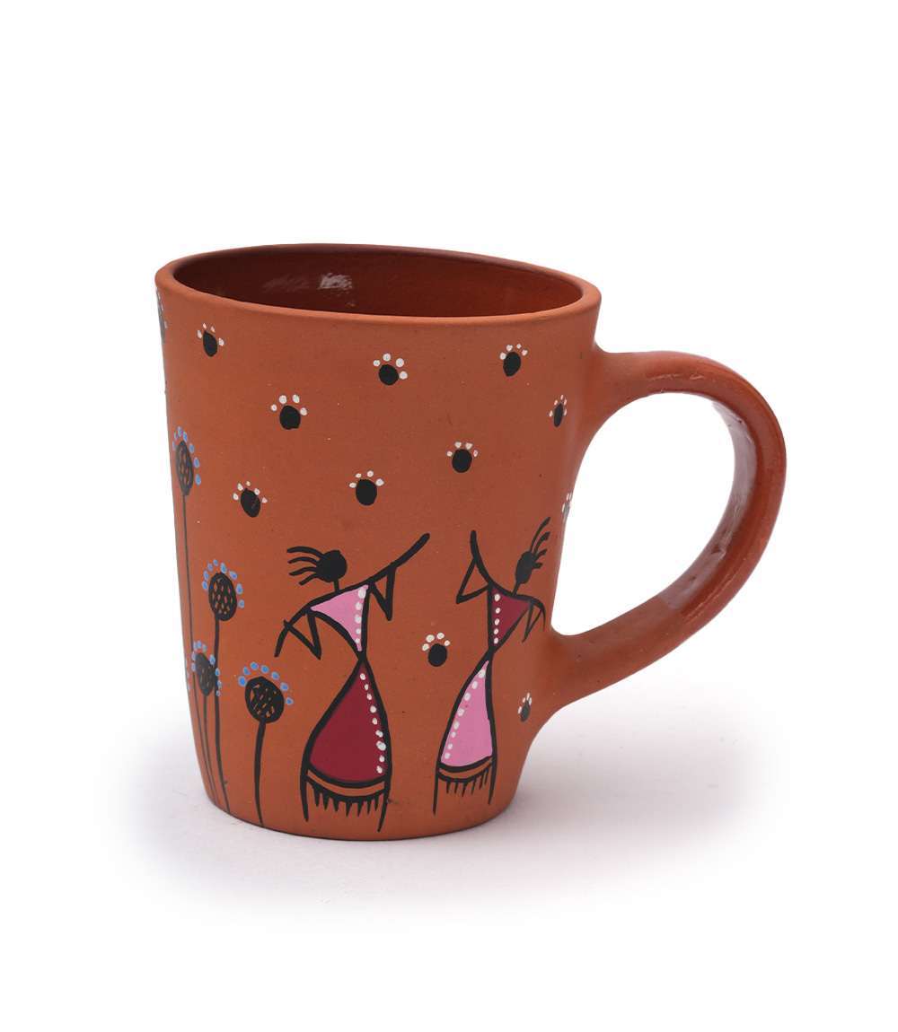 Terracotta Mug with Sohrai Art from Jharkhand