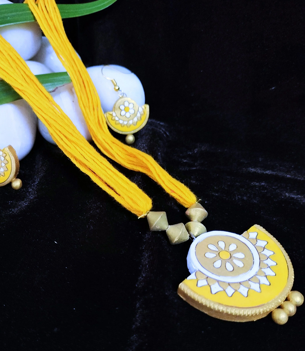 Terracotta Necklace Set (Yellow Colour) - Made by Tribes of Jharkhand 