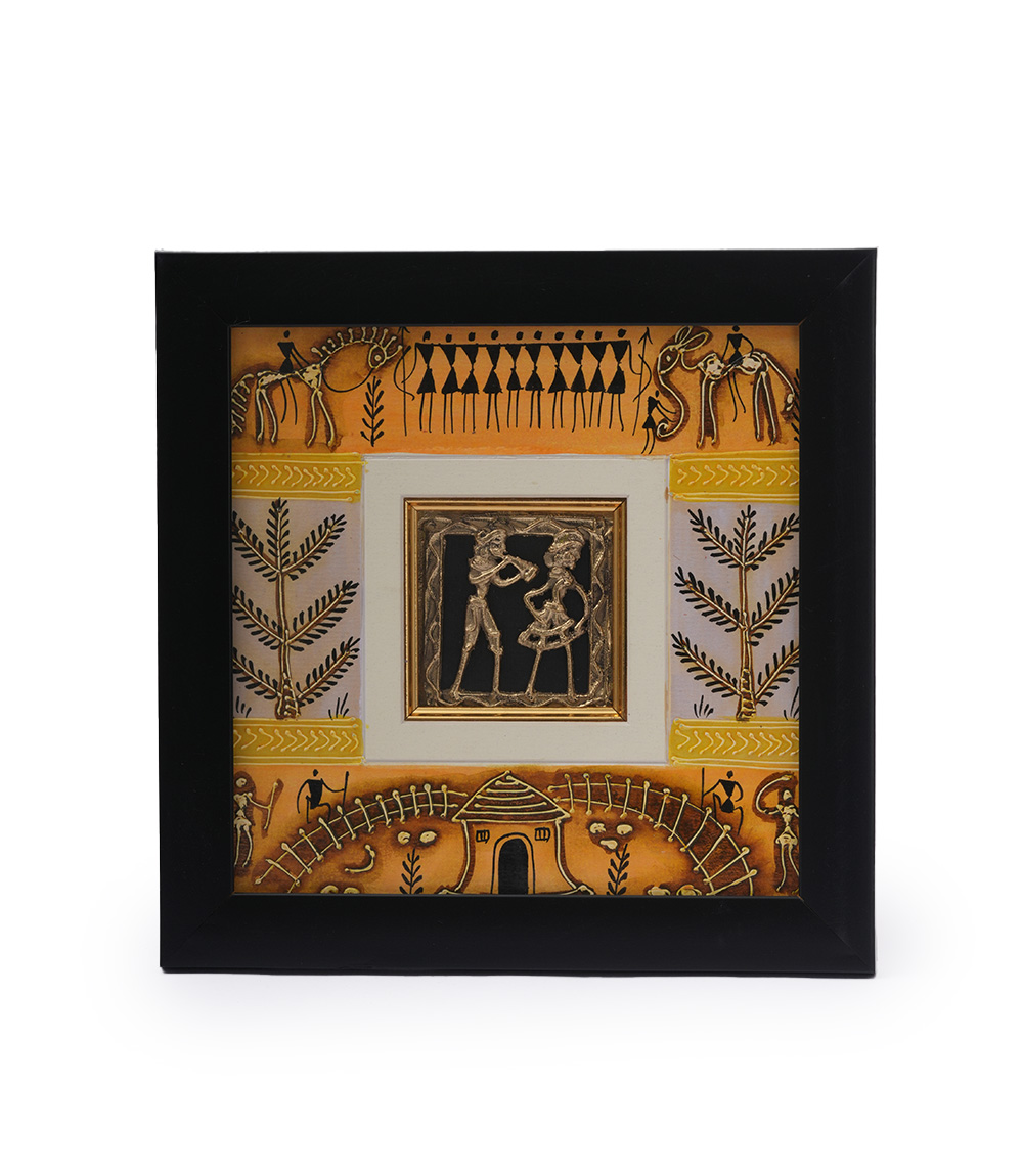 Dokra Tribal Painting Frame with Sohrai Painting Made by Tribal of Chattisgarh