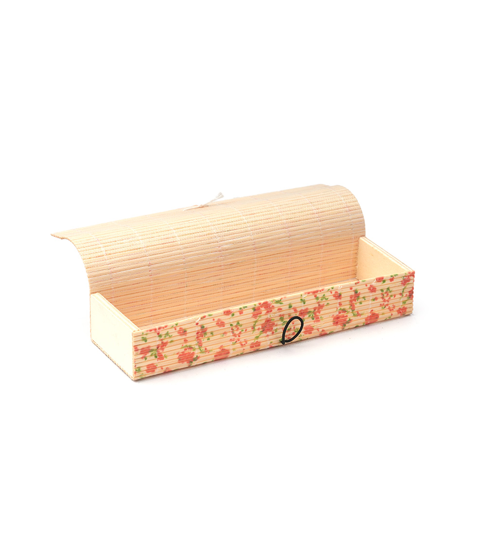 Bamboo Pencil Box Made by Tribes (Orange Flower Print)