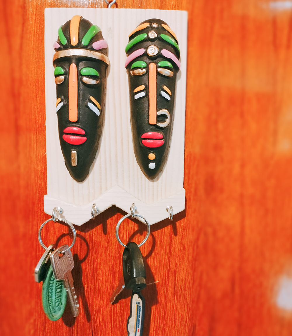 Terracotta Mask Key Hanger Made by Tribes of Jharkhand (Two Hooks)