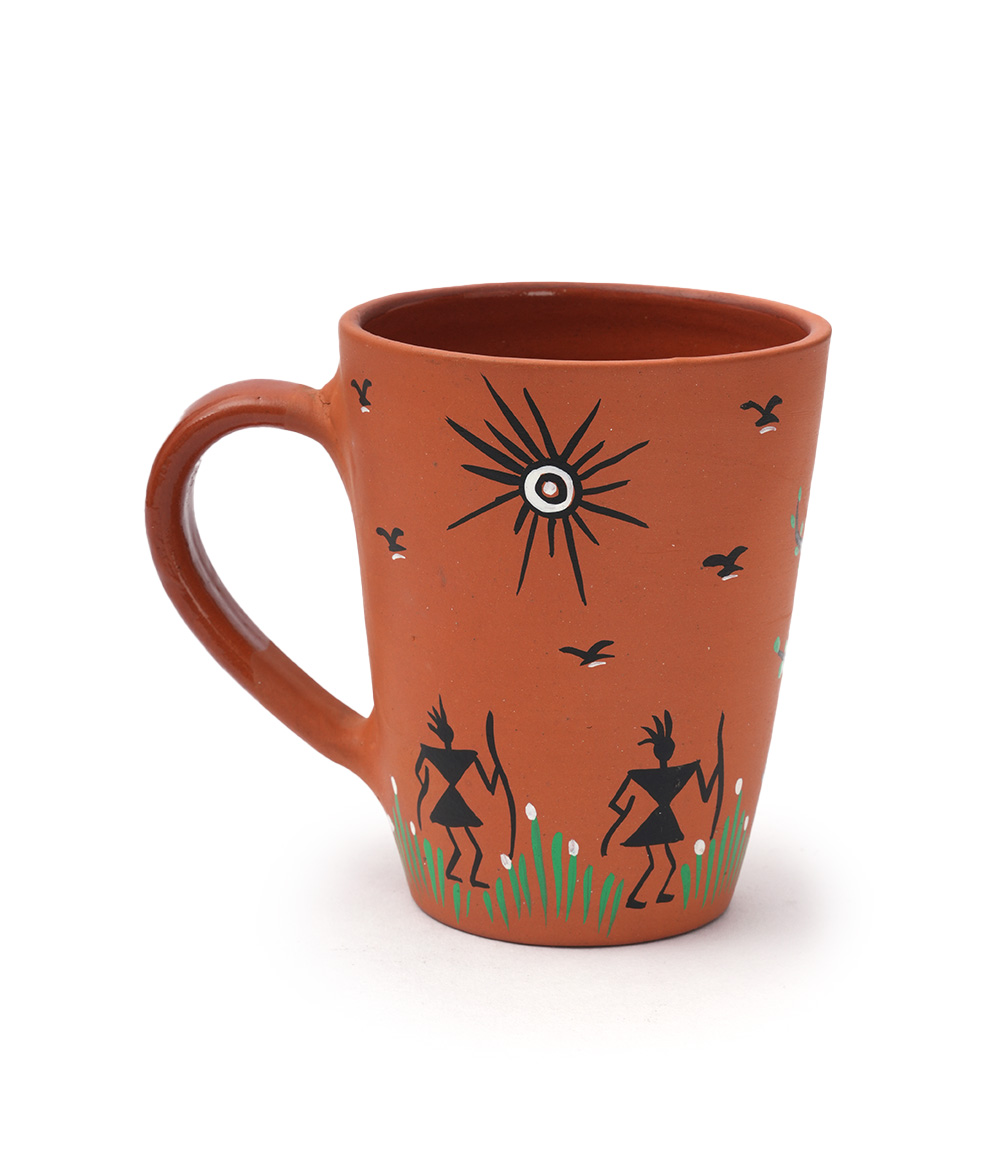 Terracotta Mug With Sohrai Sun Painting Made by Tribes of Jharkhand