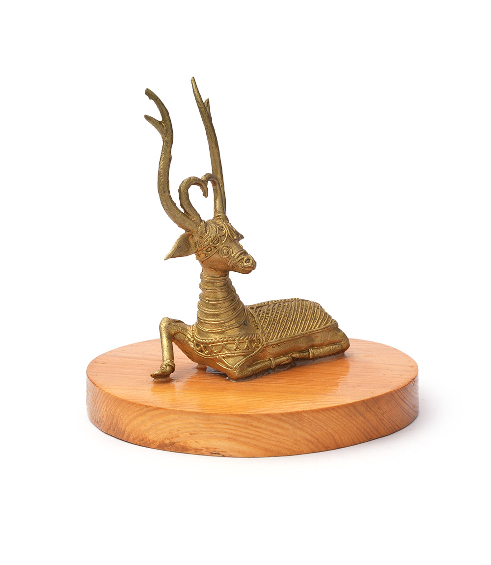 Dokra Deer With Wood Base