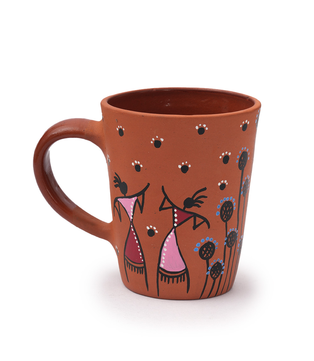 Terracotta Mug With Sohrai Painting Made by Tribes of Jharkhand