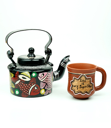 Gift Pack: Hand-Painted Kettle and Terracotta Coffee Mug