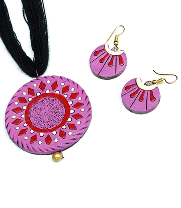 Terracotta Necklace Set Made by Tribes of Jharkhand (Purple Red Colour)