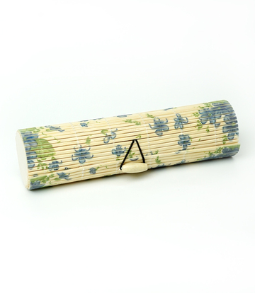 Bamboo Pencil Box Made by Tribes of Assam (Blue Flowers Print)