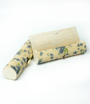 Bamboo Pencil Box Made by Tribes (Blue Flowers Print)