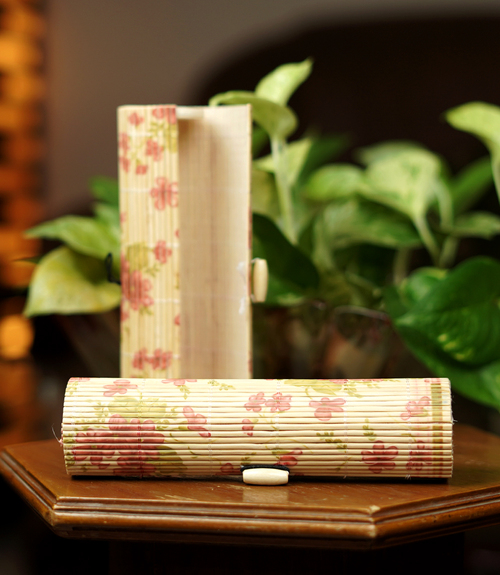 Bamboo Pencil Box (Pink And Green Flower Print)