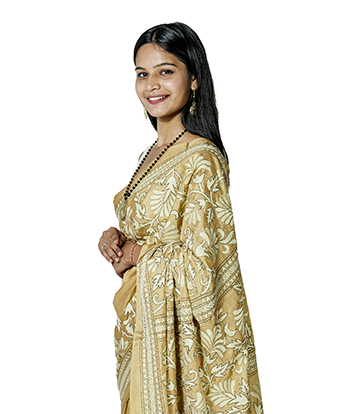 Handstitched Golden Saree with White Kantha Stich By Tribes Of West Bengal