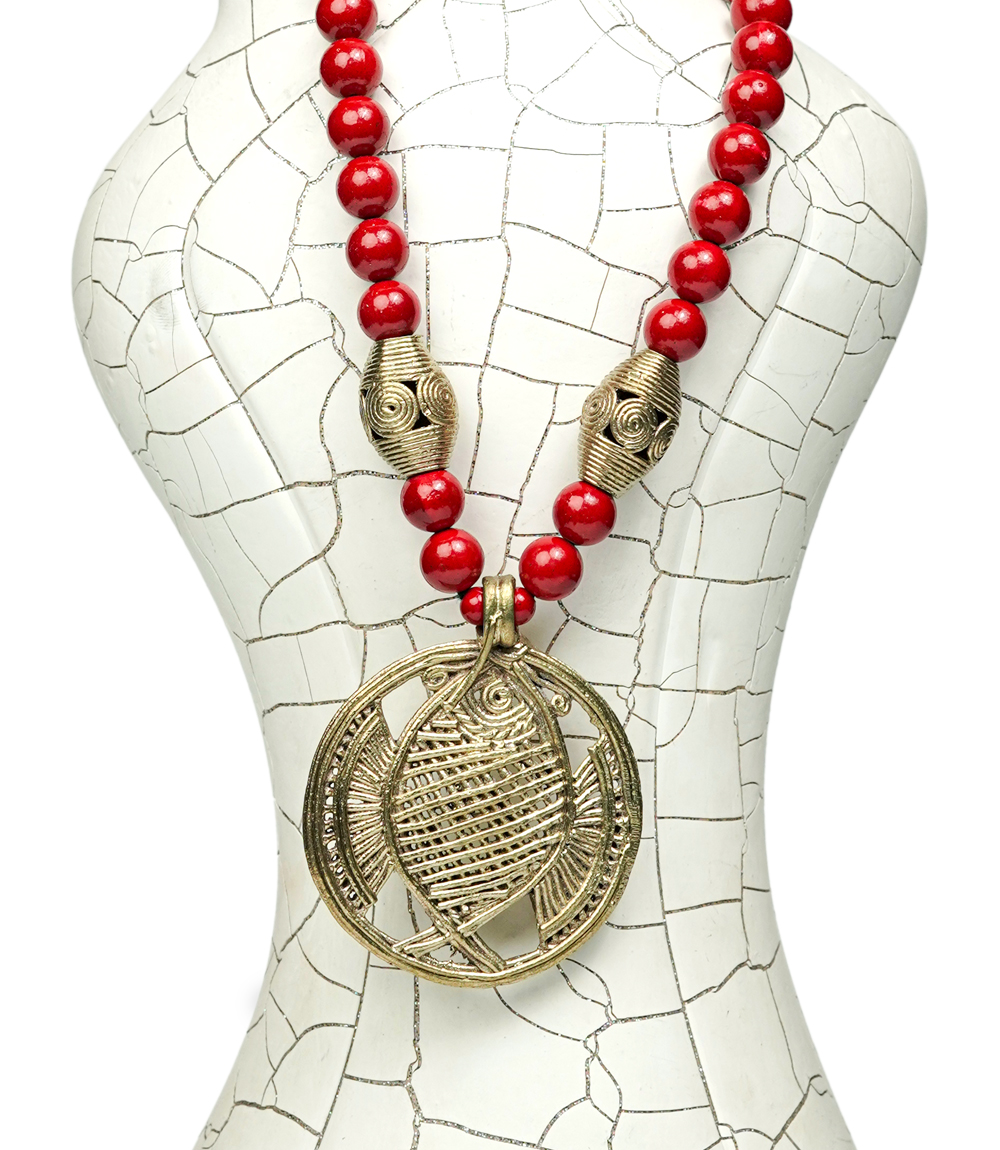 Dokra Necklace Set Made By Tribes Of Jharkhand (Red Colour)