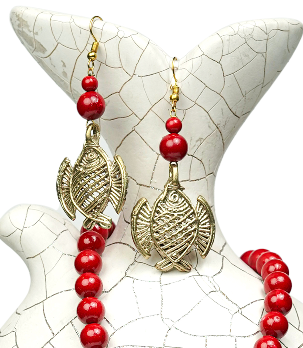 Dokra Necklace Set Made By Tribes Of Jharkhand (Red Colour)