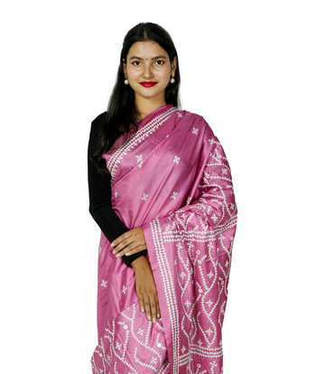 Hand-Stitched Pink Saree with Embroidery – Crafted by West Bengal Tribes 