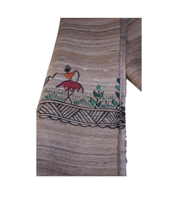 Hand-Painted Tassar Silk Stole Made By Tribes Of Jharkhand Natural Colour