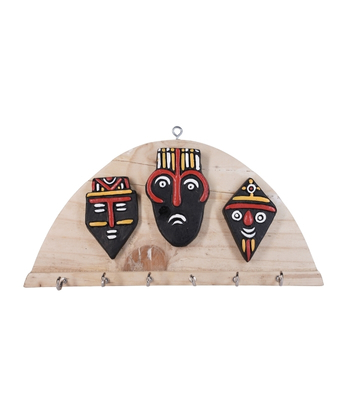 Terracotta Mask Key Hanger Made by Tribals of Jharkhand (Three Hooks)