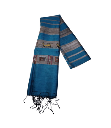 Hand-Painted Tassar Silk Stole – Made by Tribes of Jharkhand - Blue