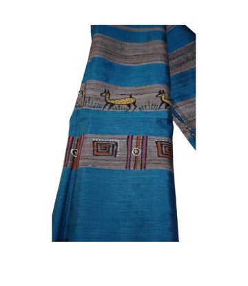 Hand-Painted Tassar Silk Stole – Made by Tribes of Jharkhand - Blue