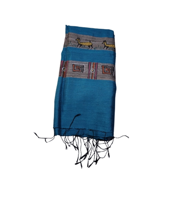 Hand-Painted Tassar Silk Stole – Made by Tribes of Jharkhand - Blue