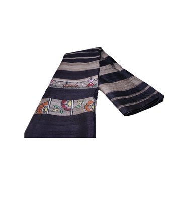 Hand-Painted Tassar Silk Stole – Made by Tribes of Jharkhand - Black