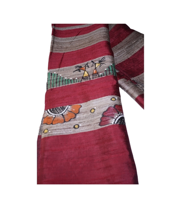 Hand-Painted Tassar Silk Stole – Made by Tribes of Jharkhand - Red