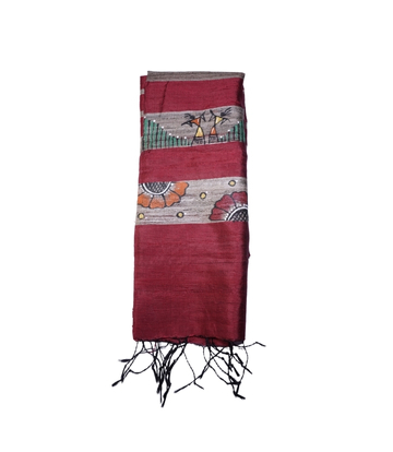 Hand-Painted Tassar Silk Stole – Made by Tribes of Jharkhand - Red