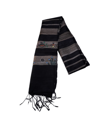 Hand-Painted Tassar Silk Stole – Made by Tribes of Jharkhand - Black