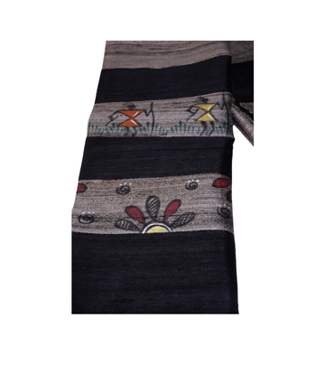 Hand-Painted Tassar Silk Stole – Made by Tribes of Jharkhand Black