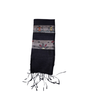 Hand-Painted Tassar Silk Stole – Made by Tribes of Jharkhand Black