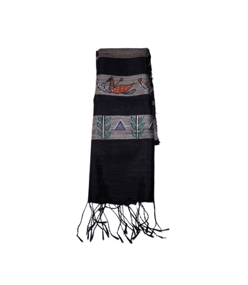 Hand-Painted Tassar Silk Stole – Made by Tribes of Jharkhand - Black