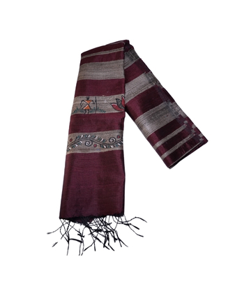 Hand-Painted Tassar Silk Stole – Made by Tribes of Jharkhand -(Marron)