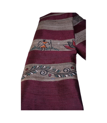 Hand-Painted Tassar Silk Stole – Made by Tribes of Jharkhand -(Marron)