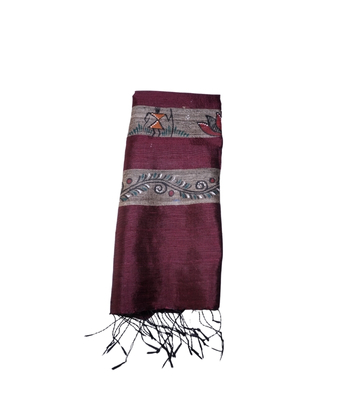 Hand-Painted Tassar Silk Stole – Made by Tribes of Jharkhand -(Marron)