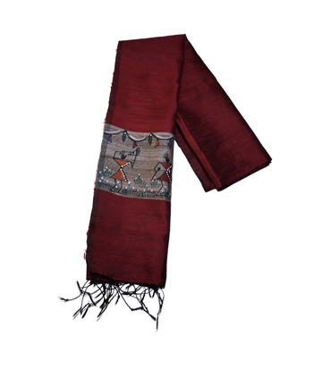 Hand-Painted Tassar Silk Stole – Made by Tribes of Jharkhand - Marron