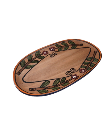 Handmade Wooden Tray With Sohrai Painting Made By Tribals Of Jharkhand